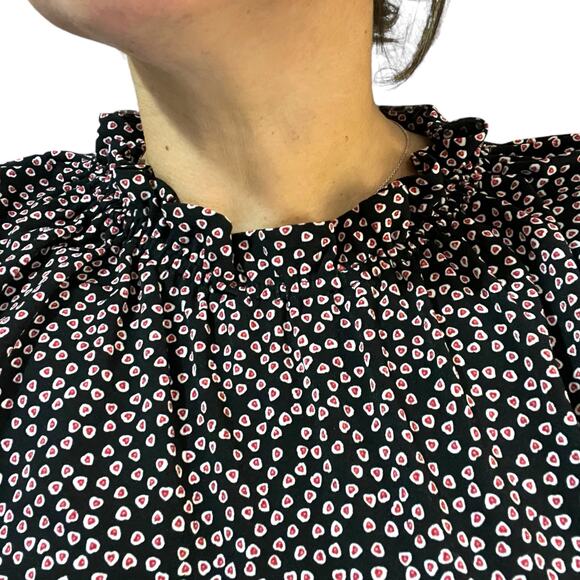 Adrianna Papell X-LARGE Moss Crepe Ruffle Neck 3/4 Sleeve Heart Patterned Top - Picture 6 of 14